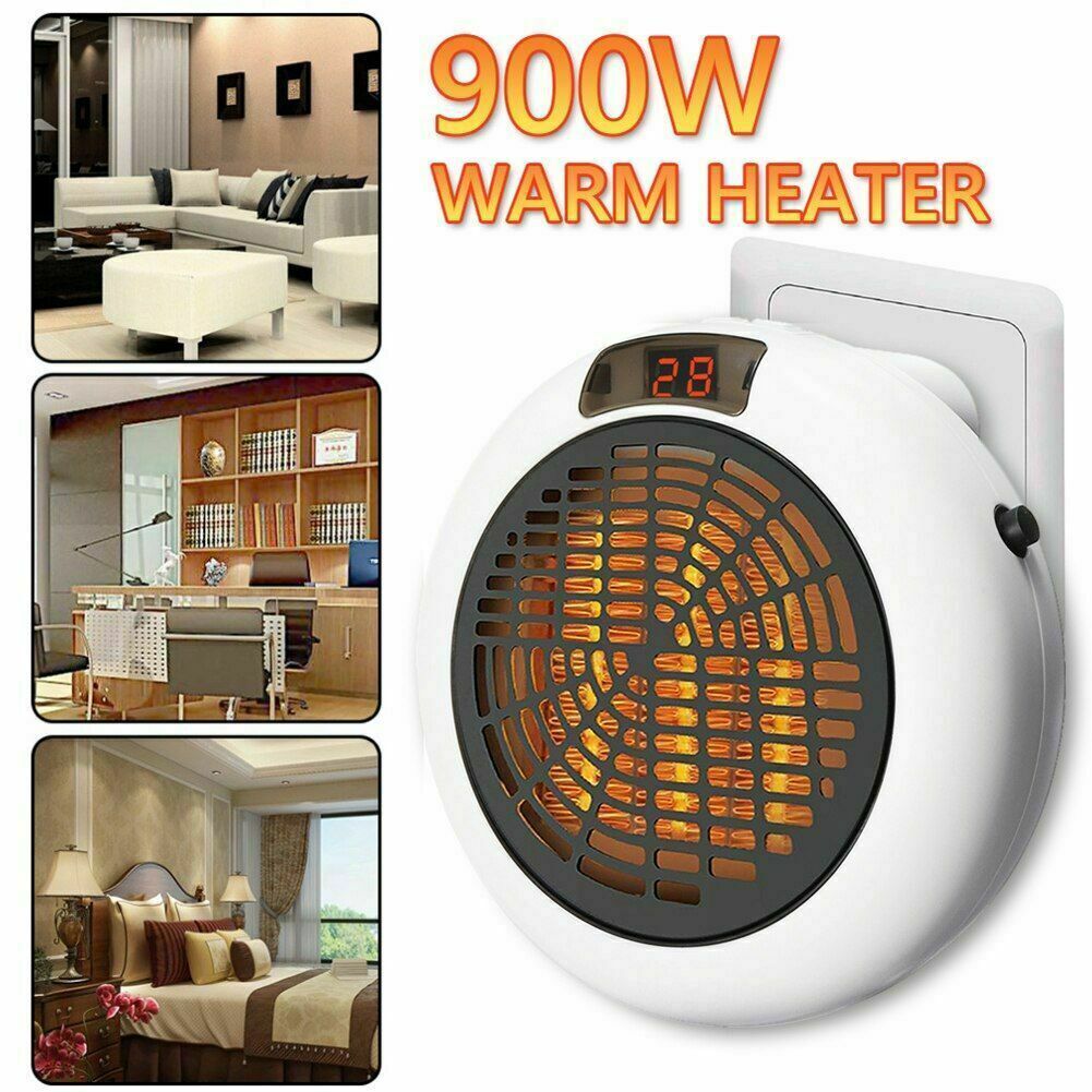 Portable LED Digital Electric Heater Wall Sockets Mini Fan With Timer Home 900W