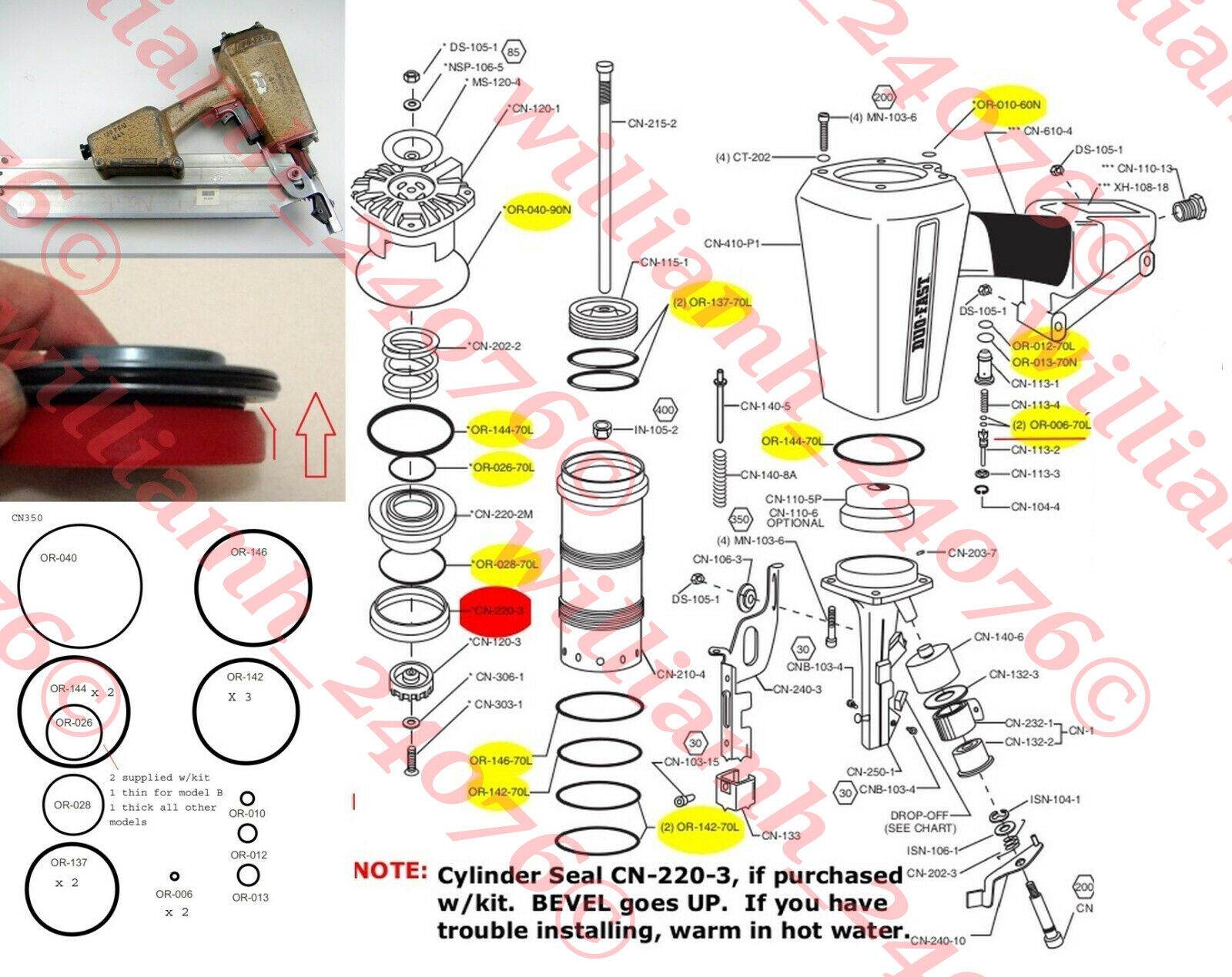 Duo-Fast CN350 O ring + Cylinder Seal Parts Kit
