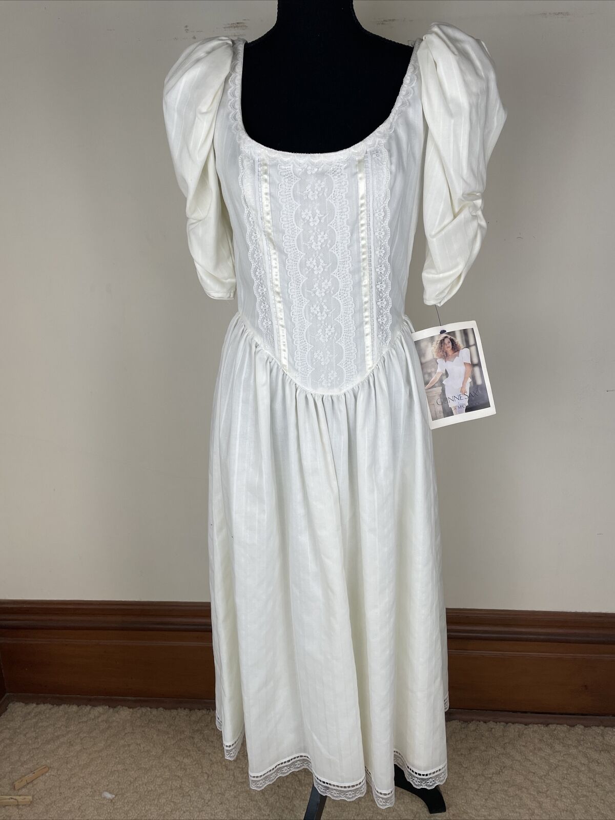 DEADSTOCK NWT Vintage 1980s Gunne Sax Dress Dropwaist Puff Sleeve Wedding Lace 9