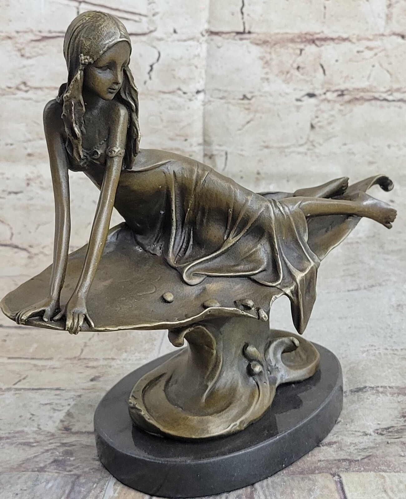 Art Deco Semi Nude Girl Resting Bronze Sculpture Home Office Decoration Art