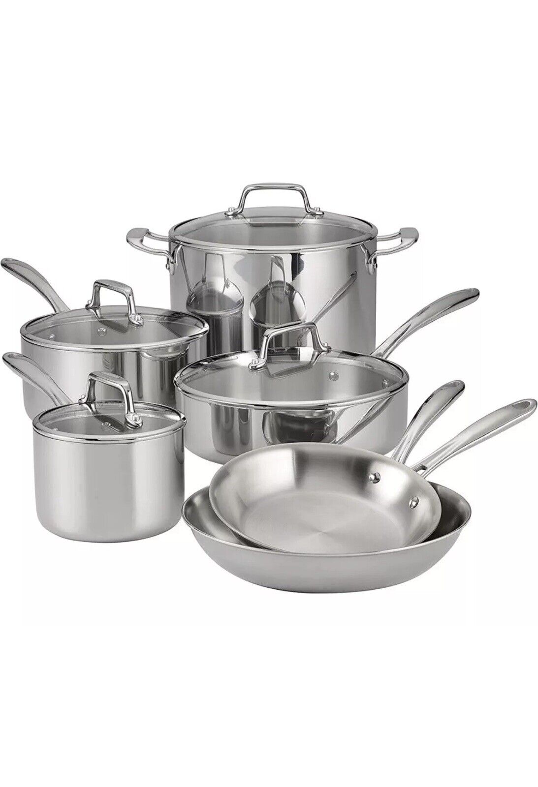 Tramontina 10-Piece Tri-Ply Clad Stainless Steel Cookware Set, with Glass Lids