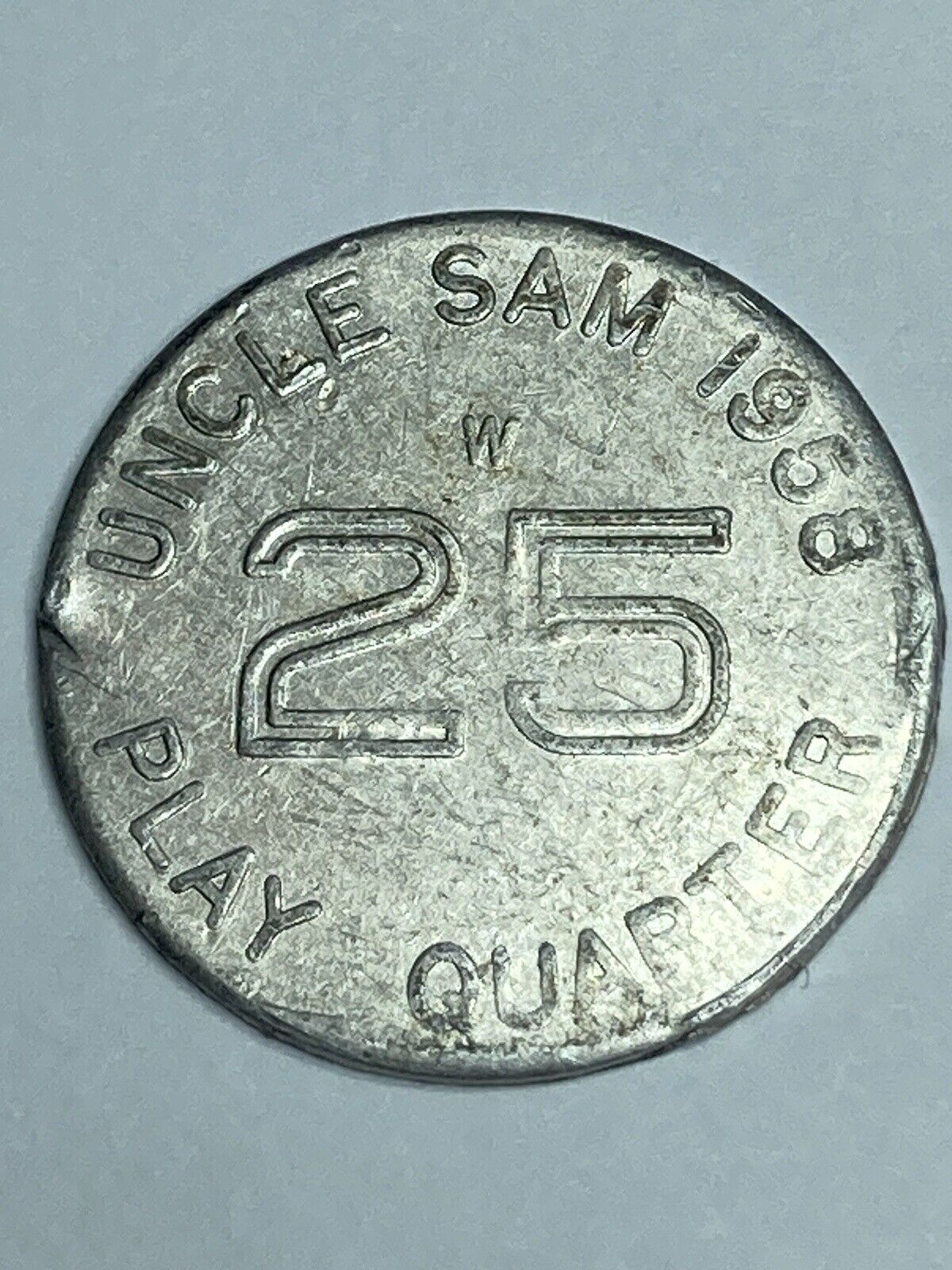 Vintage 1958 Uncle Sam Falsa Pecunia 25 Play Quarter Trade Token Coin #rf3