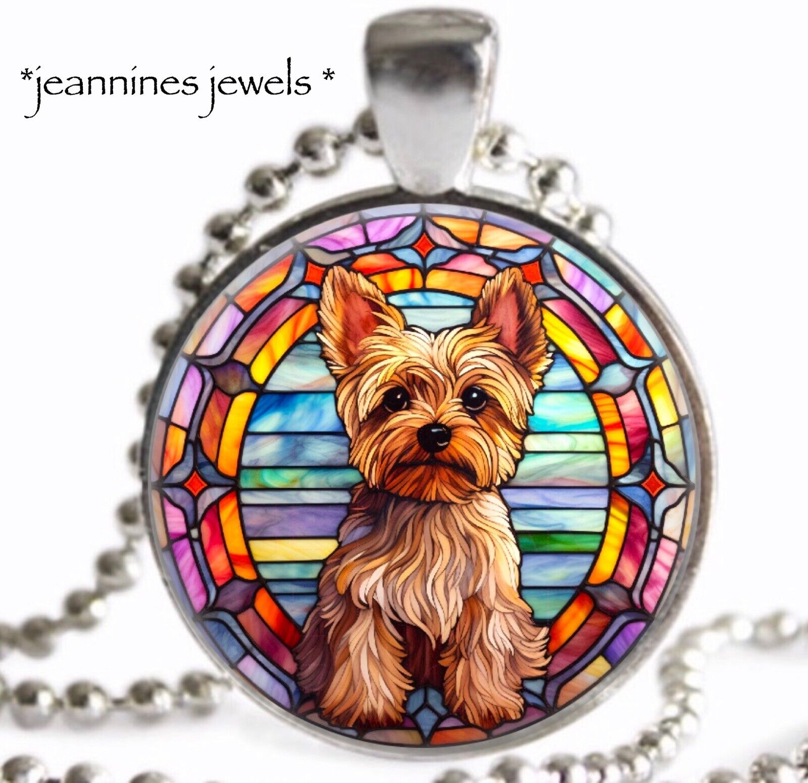 Yorkshire Terrier Faux Stained Glass Necklace Yorkie Dog Mom Gift ART PRINT