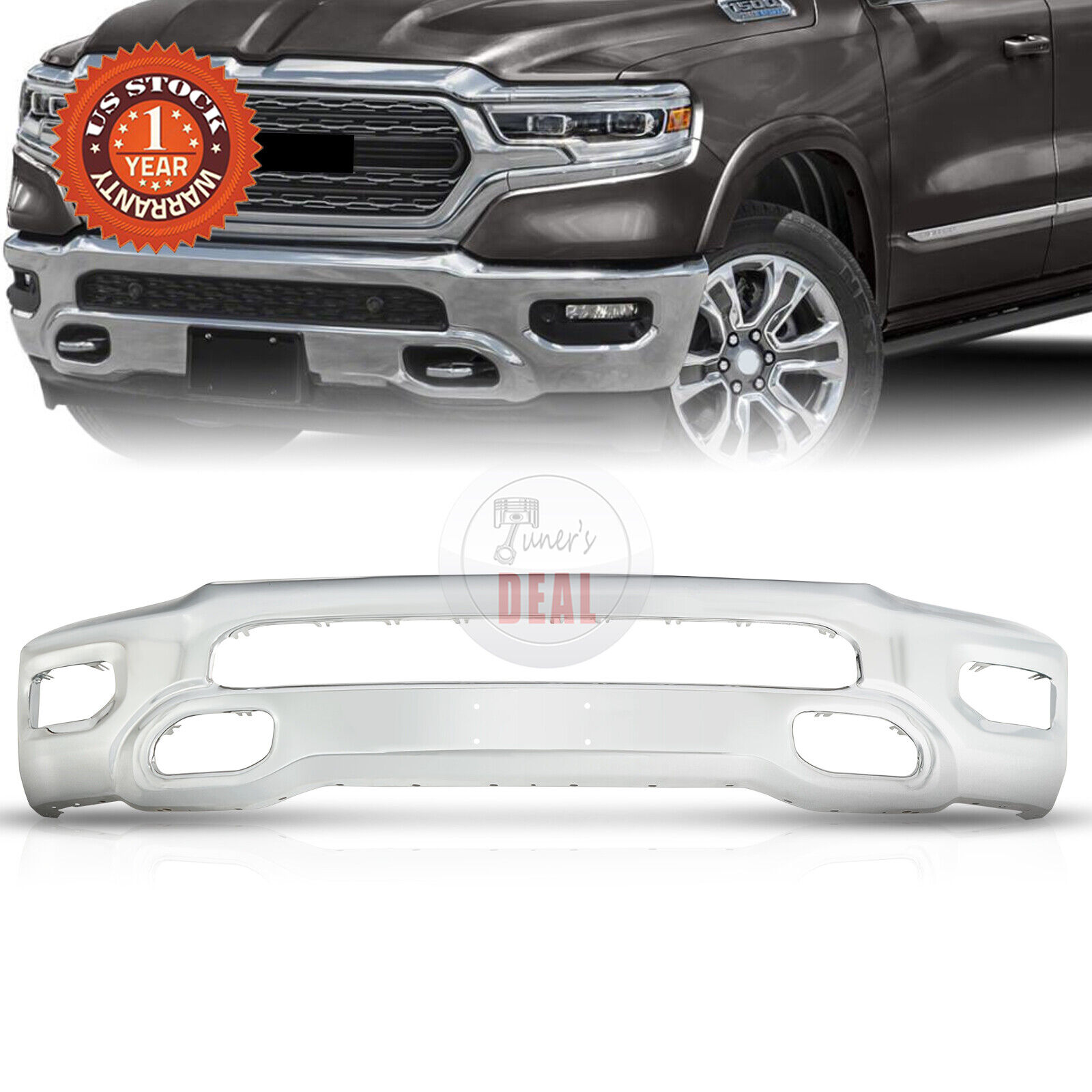 Chrome Front Bumper Face Bar For 2019 2020 2021 2022 2023 2024 Dodge Ram 1500
