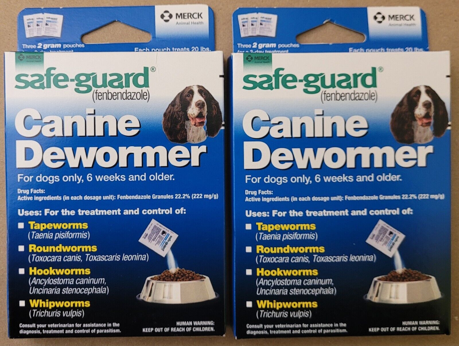 2 BOXES Safe-Guard MEDIUM Dog Dewormer Canine Dogs Puppies Pet WORMER Merck