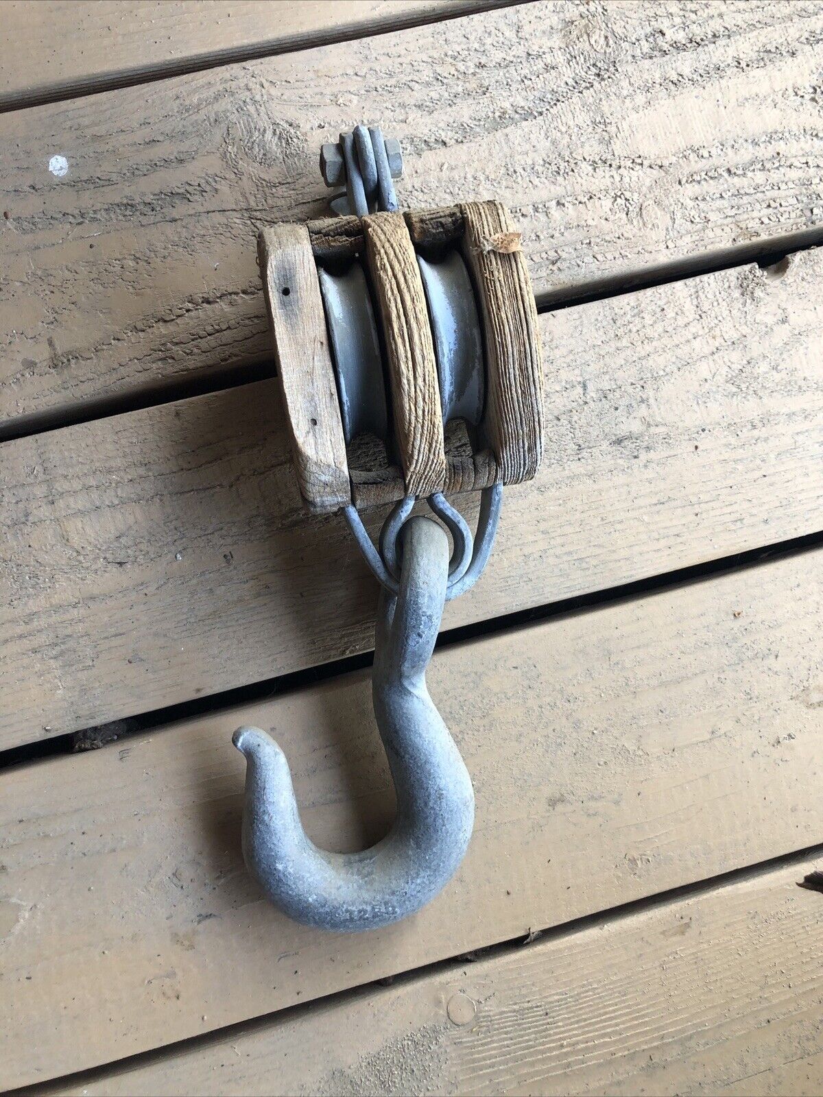 Large Antique Wood Barn Pulley 12 Inches Long With 8 Inch Hook 5 Inches Wide 
