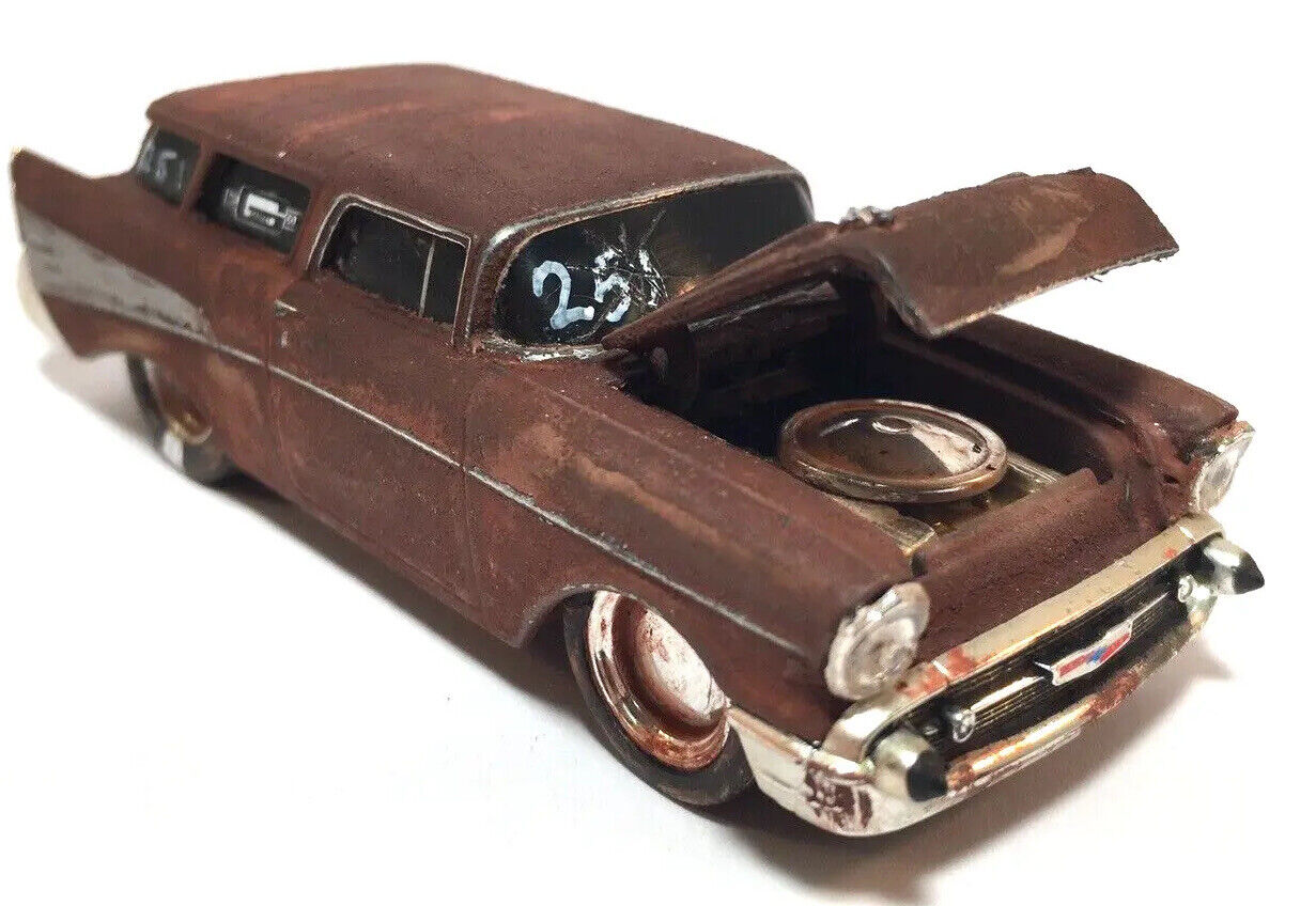 Barn Find 1957 Chevy Nomad Rat Rod Weathered Custom M2 Machines 1/64 Diecast Car