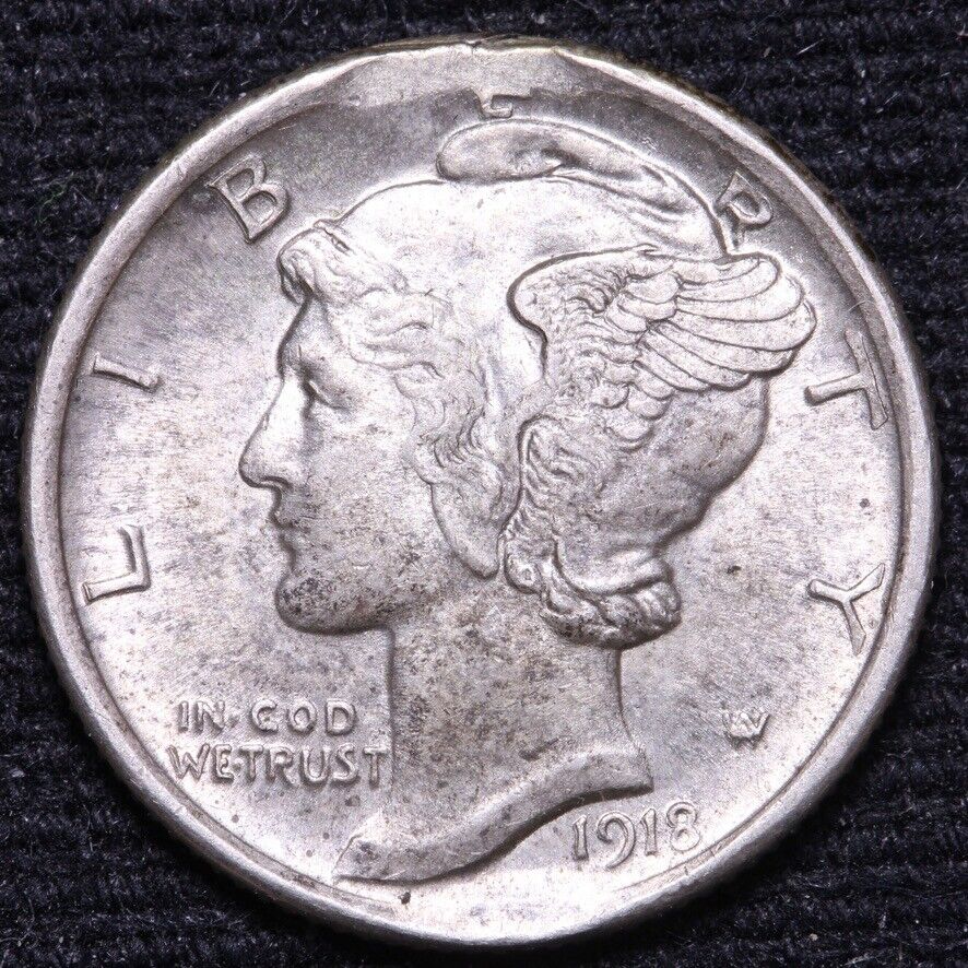 1918-D Mercury Dime CHOICE BU Mint Error  E637 KNF