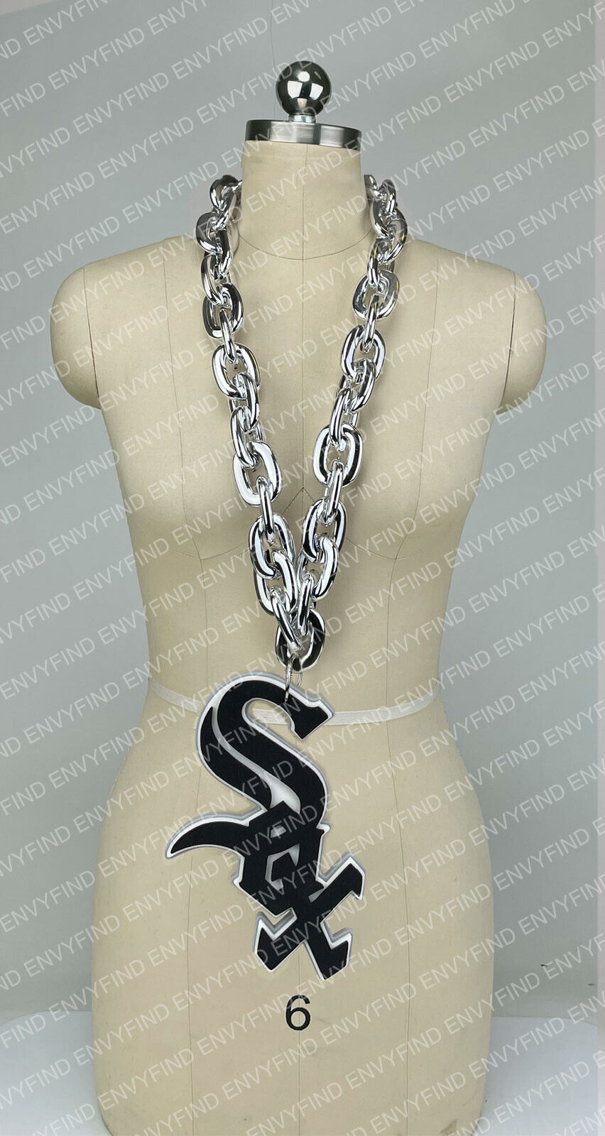 New MLB CHICAGO WHITE SOX SILVER Jumbo Big Fan Chain Necklace Foam MI USA