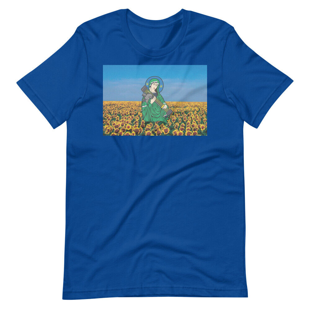 St Javelin of Ukraine Ukraine Flag with Blue Skies and Sunflowers Unisex t-shirt