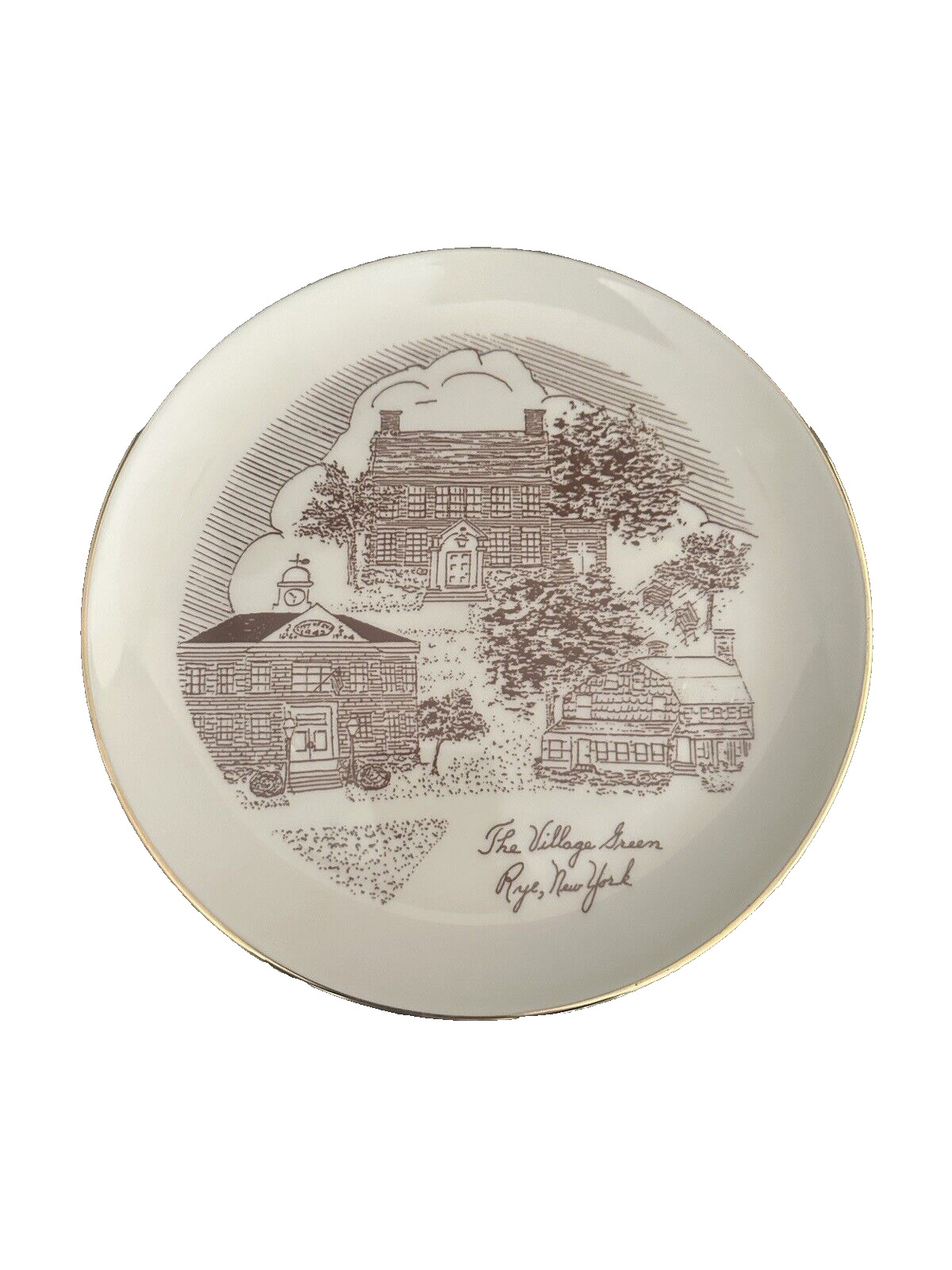Vintage Rye City NY Village Green City Hall Reading Room Square House Plate 1988