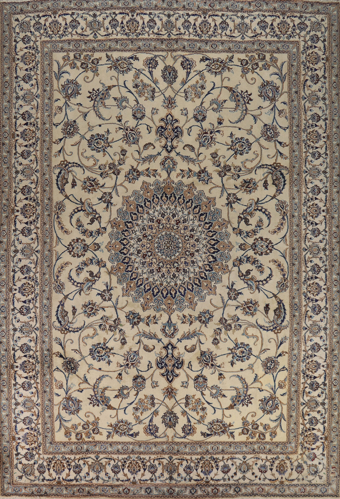 Floral Ivory Wool Medallion Naiein Area Rug 10x13 Hand-made Living Room Carpet
