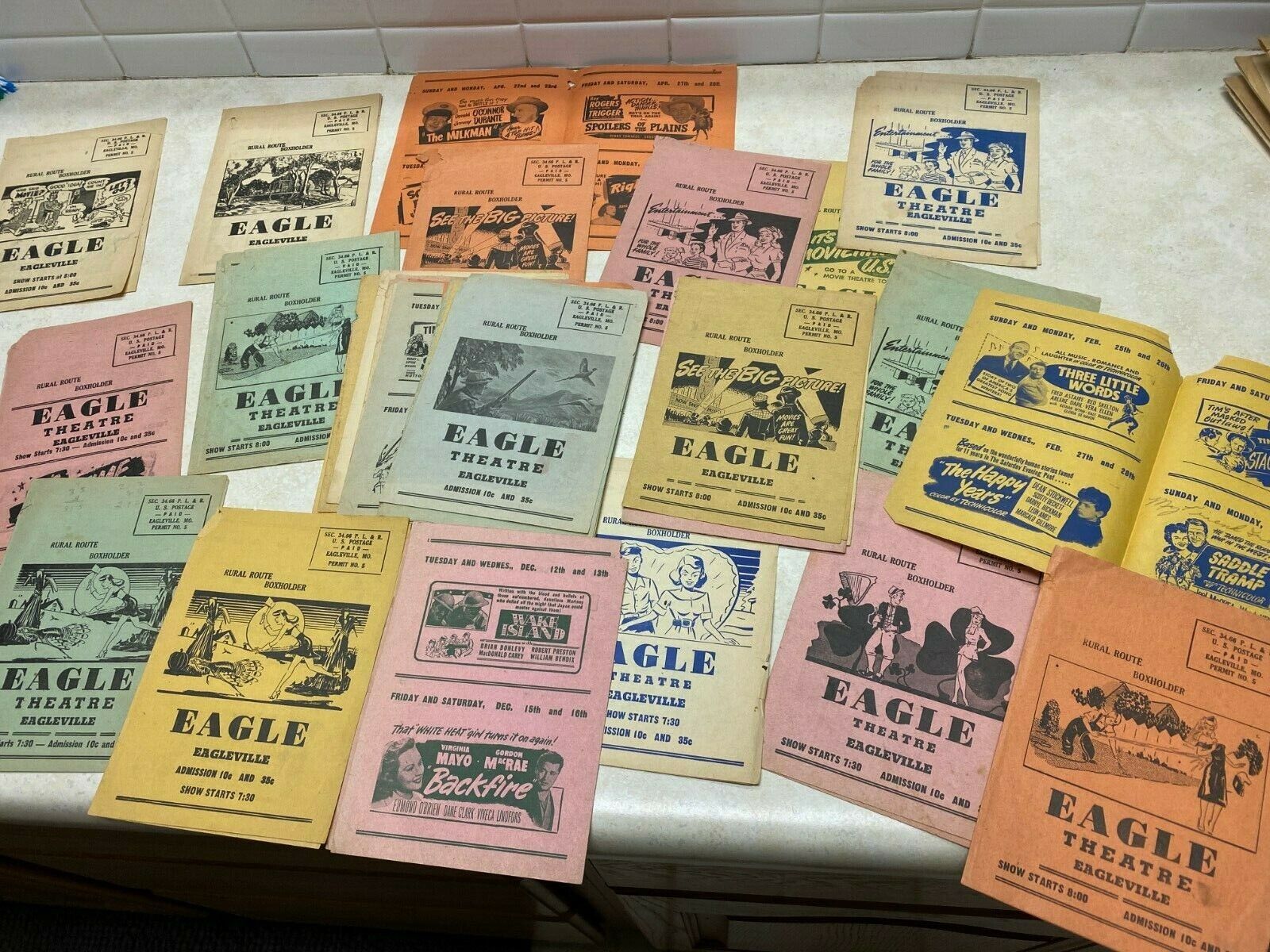 Lot of 30+ Vintage Movie Programs from Eagle Theatre in Eagleville Missouri