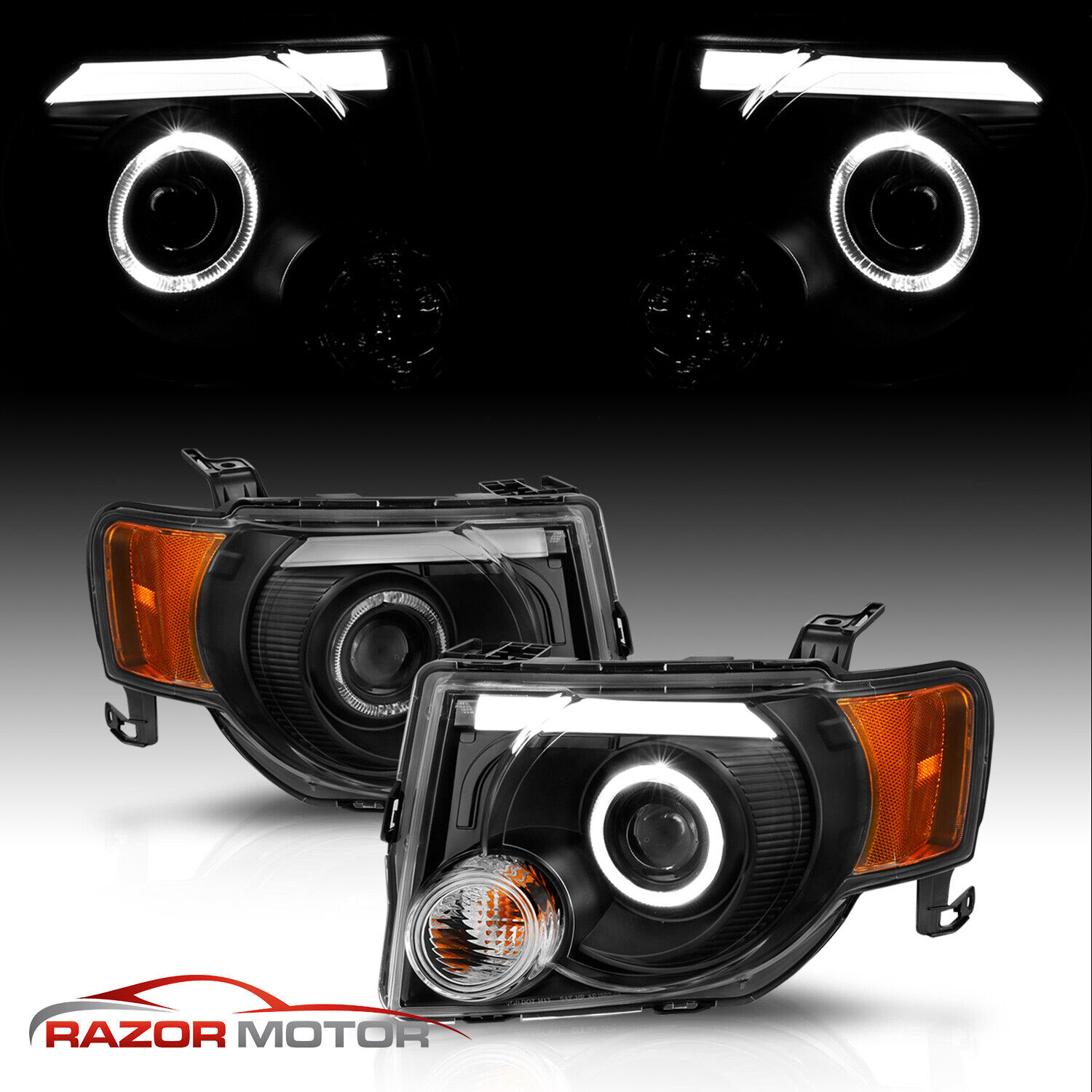 [Neon Frost LED Strip] 2008-2012 Ford Escape Black LED Halo Projector Headlights