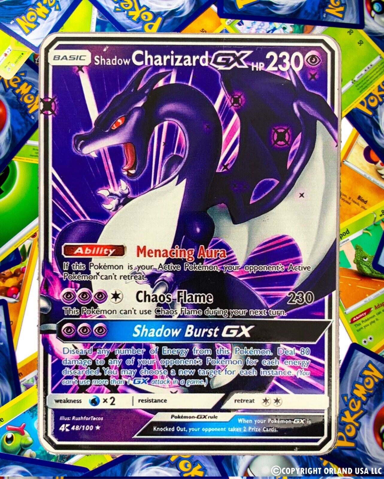 Shadow Charizard GX Rainbow Gold Metal Pokémon Card Collectible Gift