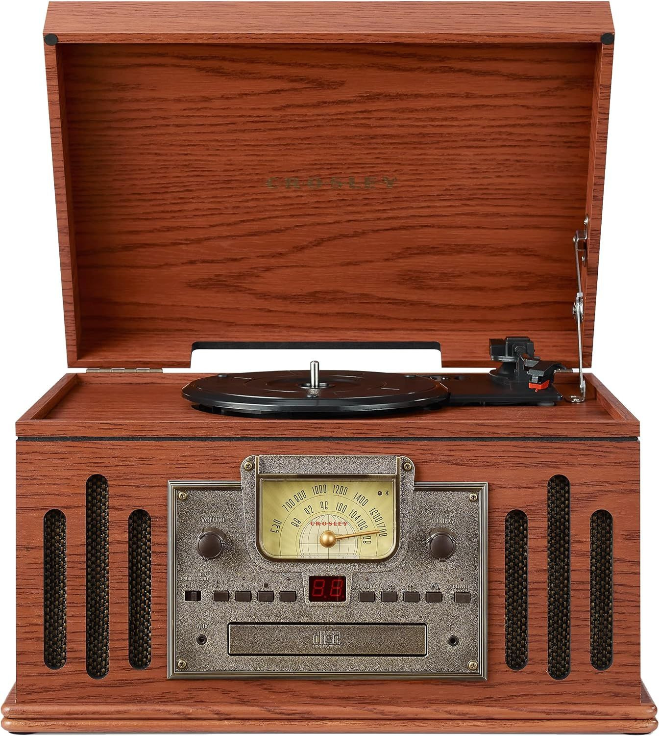 Crosley CR704B-PA Musician 3-Speed Turntable with Radio, CD/Cassette Paprika 
