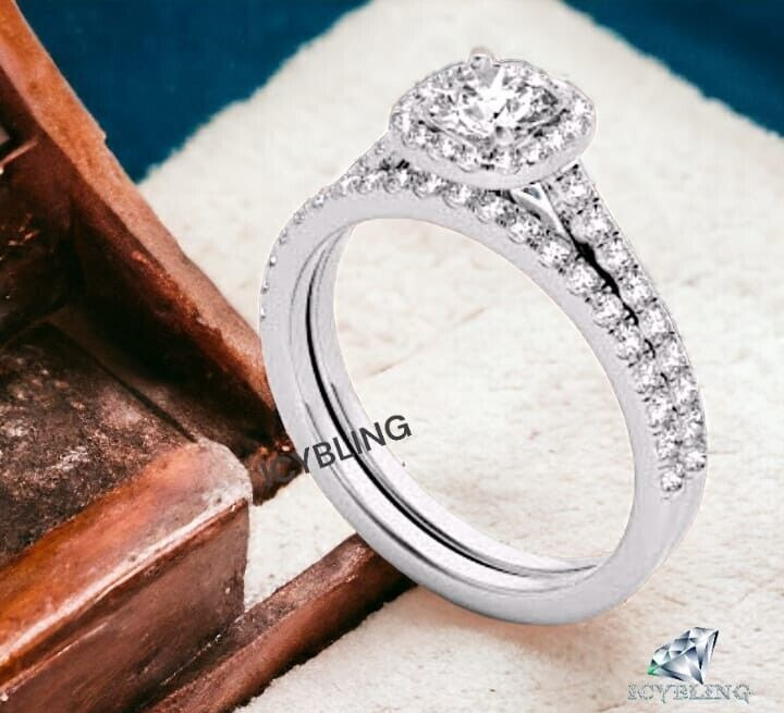 1.85ct Princess Cut Real Moissanite 14k White Gold Finish Wedding Ring