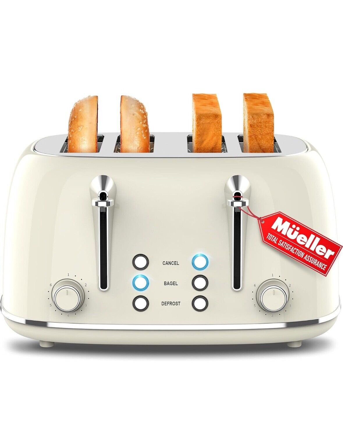 Mueller Retro Toaster 4 Slice with Extra Wide Slots Bagel, Defrost