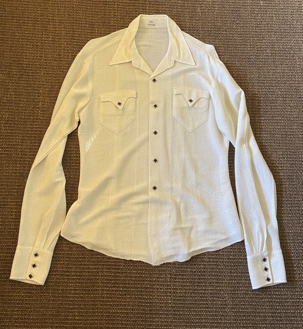 Vintage 1950s Rockabilly Lurex White and Silver Western Shirt 15 ML