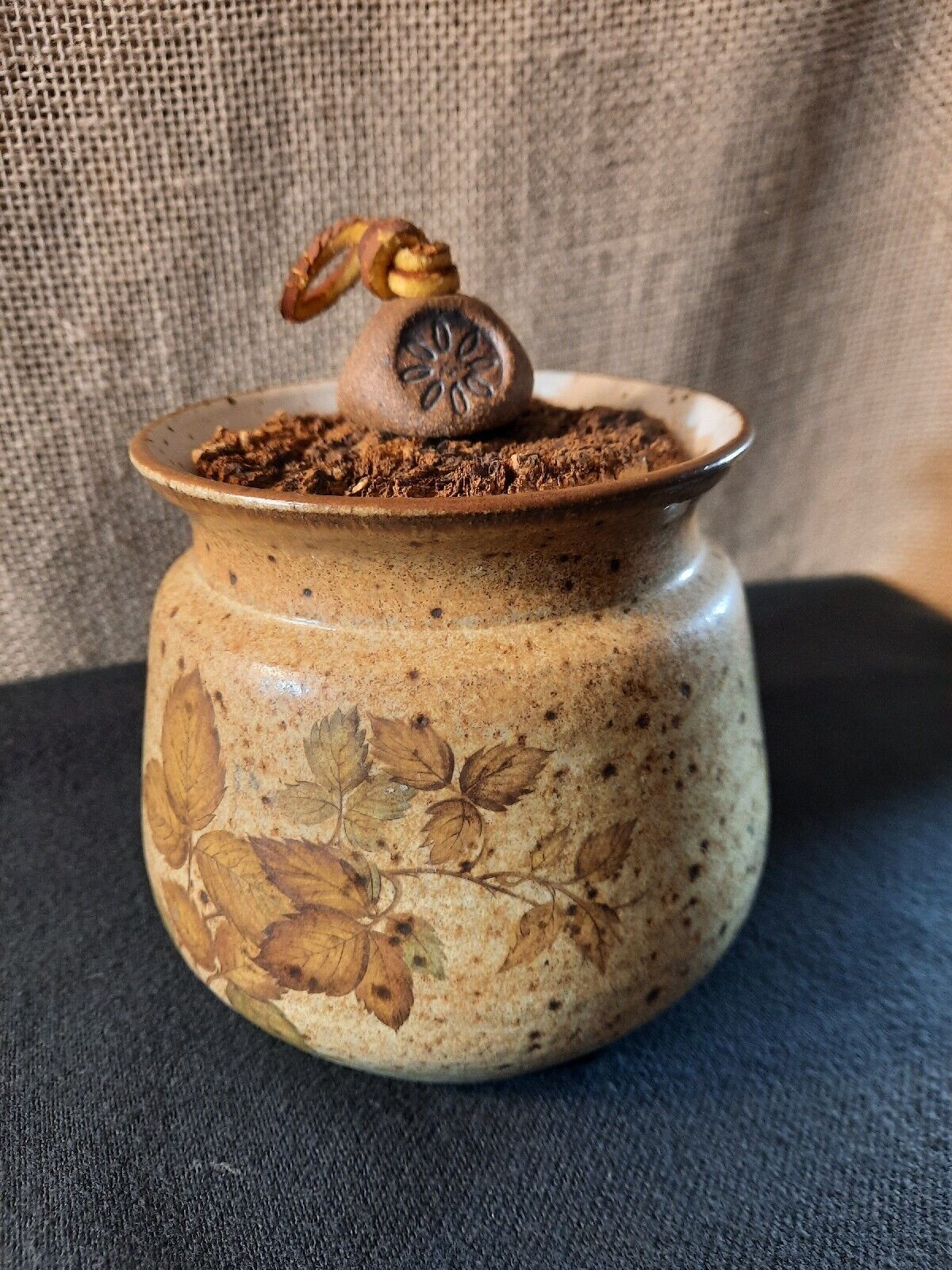 Rare Vintage Pottery Jar By O\'Keefe California Pottery Cork Stop and Fall Leaves