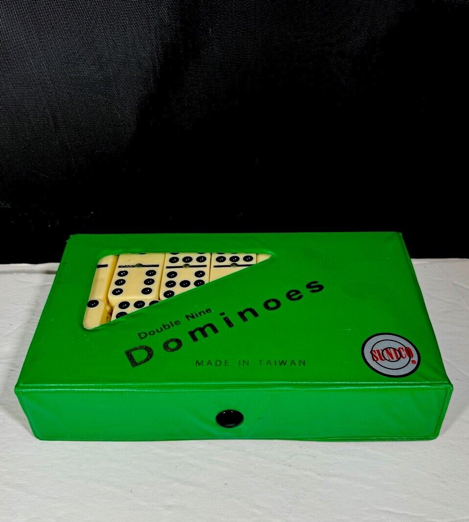 Vintage Dominoes 55pc Sunico Double Nine (9) Set With Spinners & Domino Case