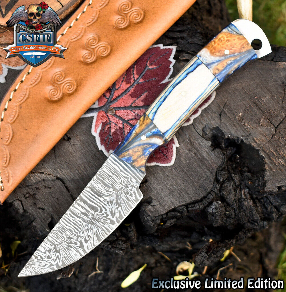 CSFIF Handmade Hand Forged Skinner Knife Twist Damascus Mixed Material Outdoor