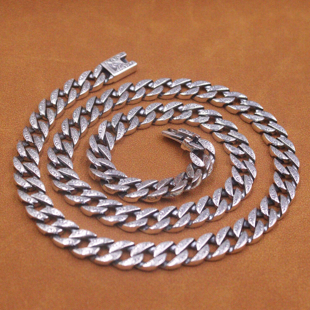 Pure S925 Sterling Silver Chain Men 10mm Unique Curb Link Necklace 97-98g 24in