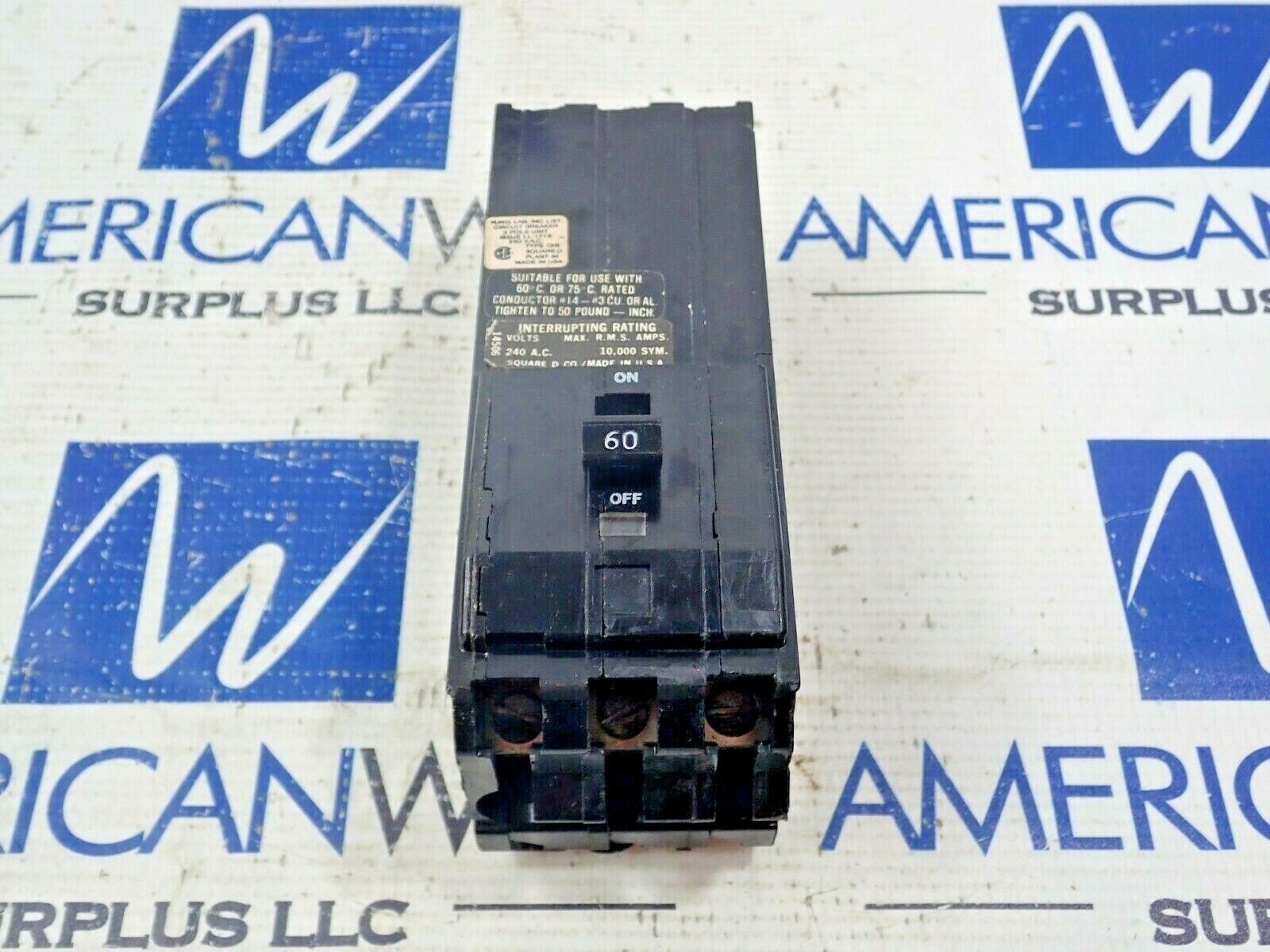 Q1B360 Square D Q1B 3 Pole 60 Amp 240 Volt Circuit Breaker
