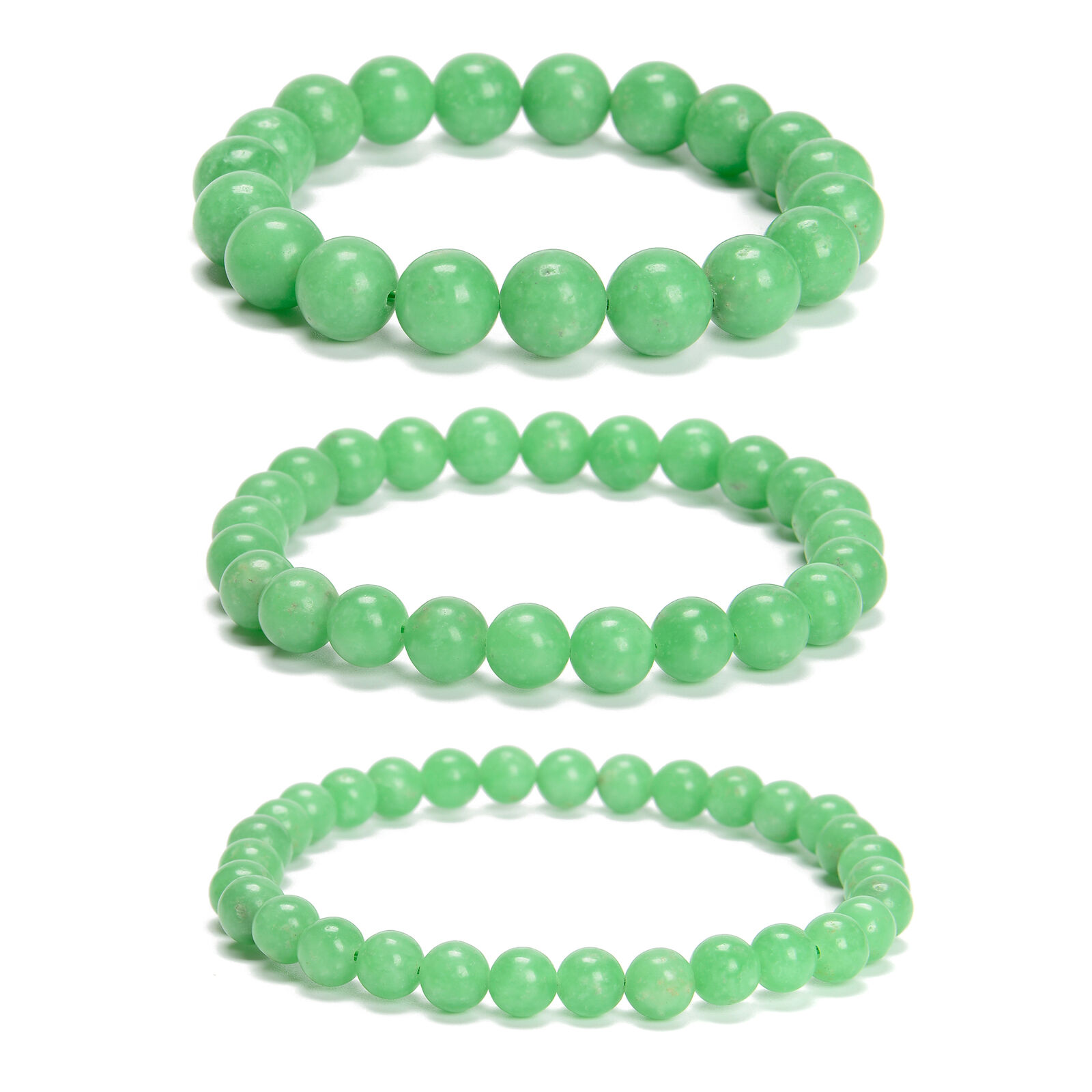 Green Jadeite Jade Smooth Round Beads Bracelet 6mm 8mm 10mm 7.5\'\'Length 3PCS/Set
