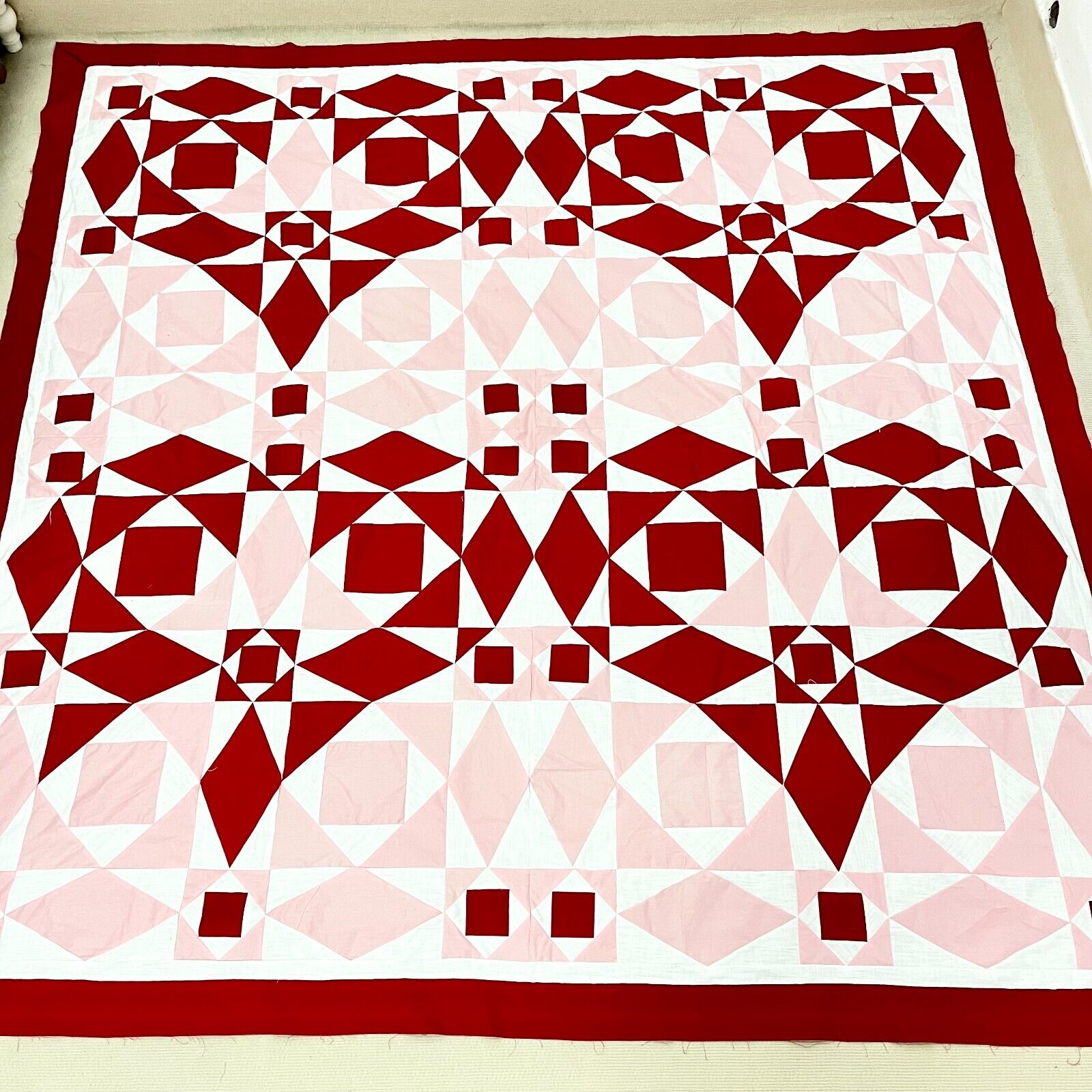 Red Hearts Handmade Cotton Patchwork Queen size quilt top/topper 86x86\