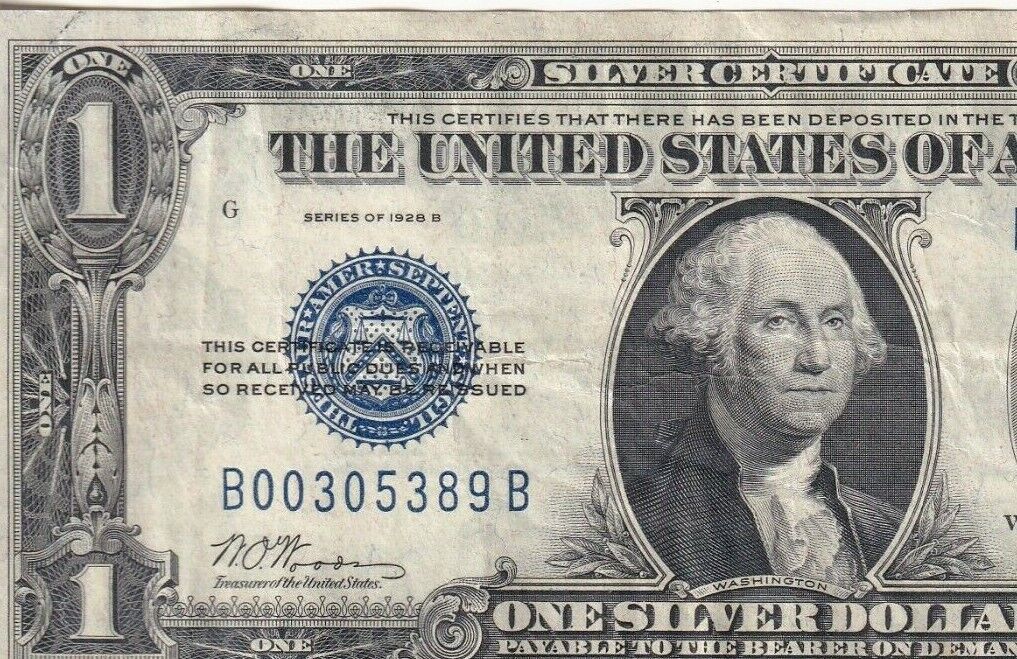 1928B GREAT CONDITION CRISP, SUPER LOW SERIAL NUMBER $ 1 SILVER CERTIFICATE NOTE