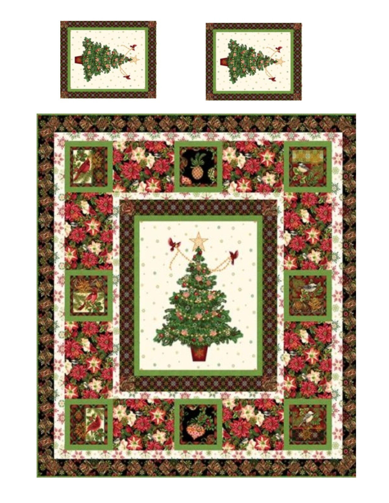 Miniature Dollhouse Christmas Tree Quilt Top Computer Printed Fabric 2 pillows 9