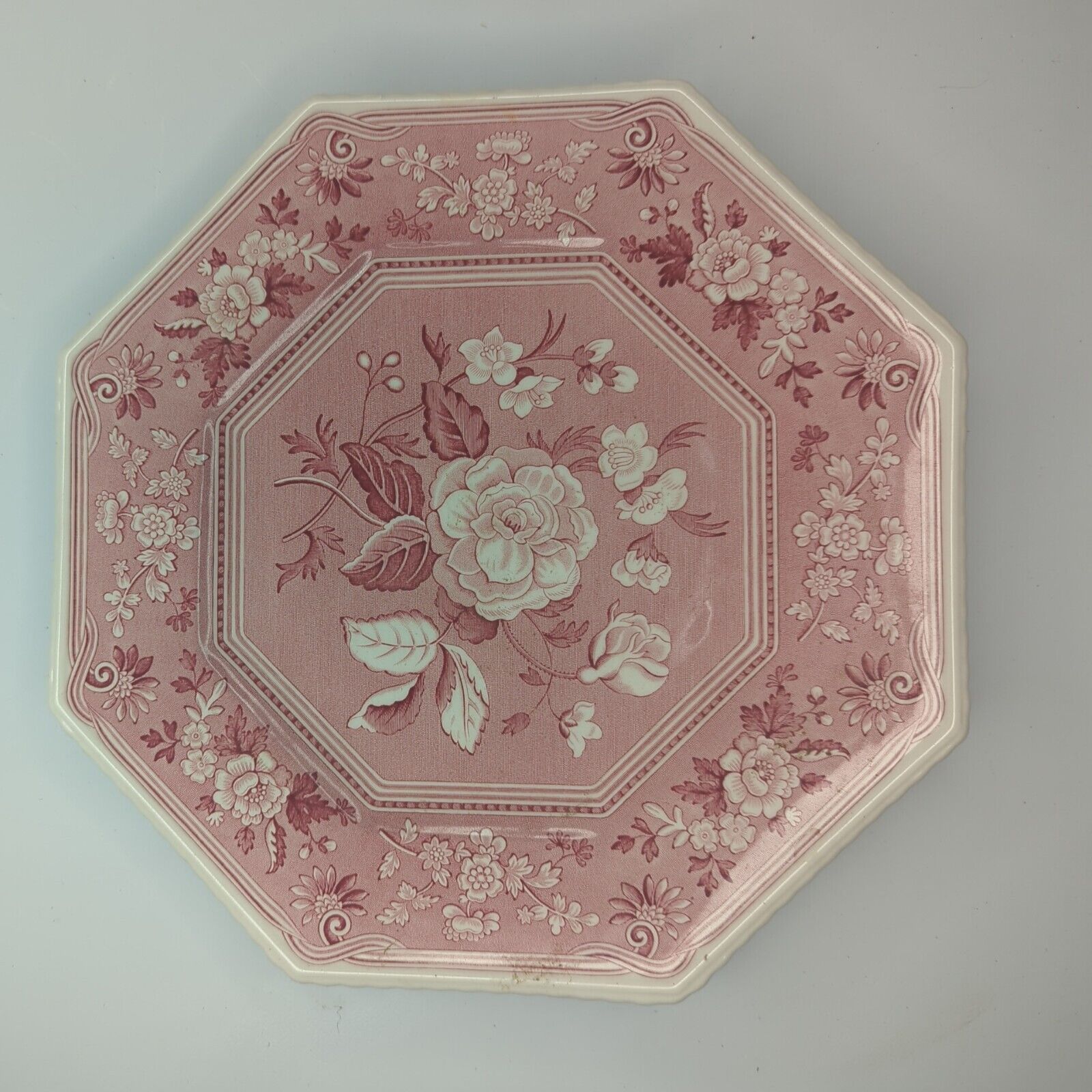 THE SPODE ARCHIVE SUTHERLAND COLLECTION BOTANICAL OCTAGONAL PINK FLORAL PLATE