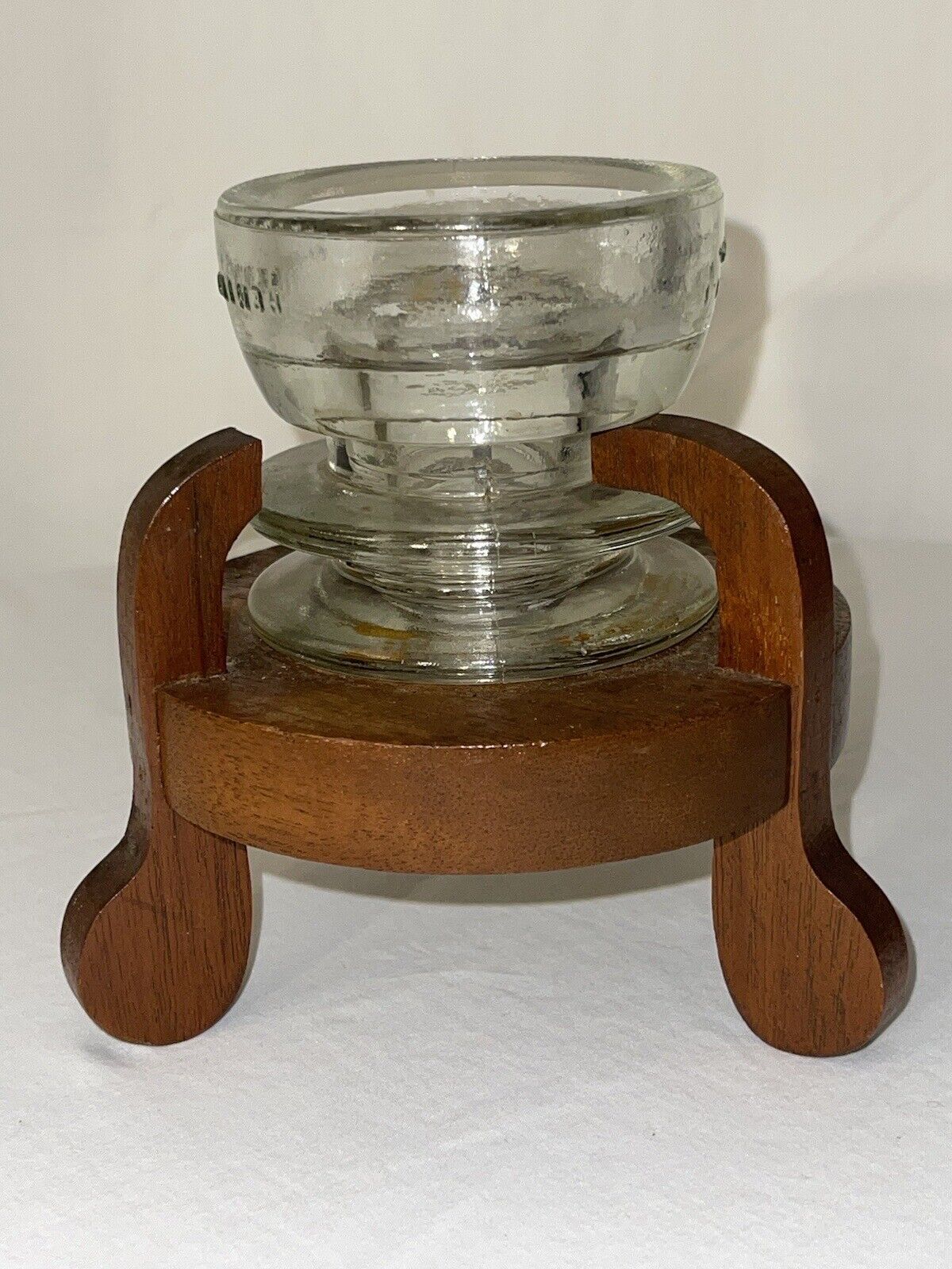 Glass Insulator Hemingray 56 Bottom Wood Stand Candle Holders Vintage Burner