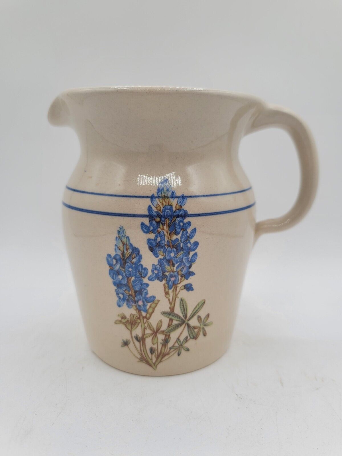 Yesteryears Pottery Hand Turned Crock Pitcher Vase with Bluebonnets Texas