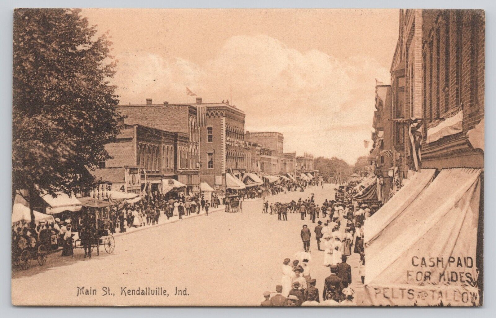 Kendallville Indiana IN Main St Men Women in Early 1900s Clothes 1911 Postcard