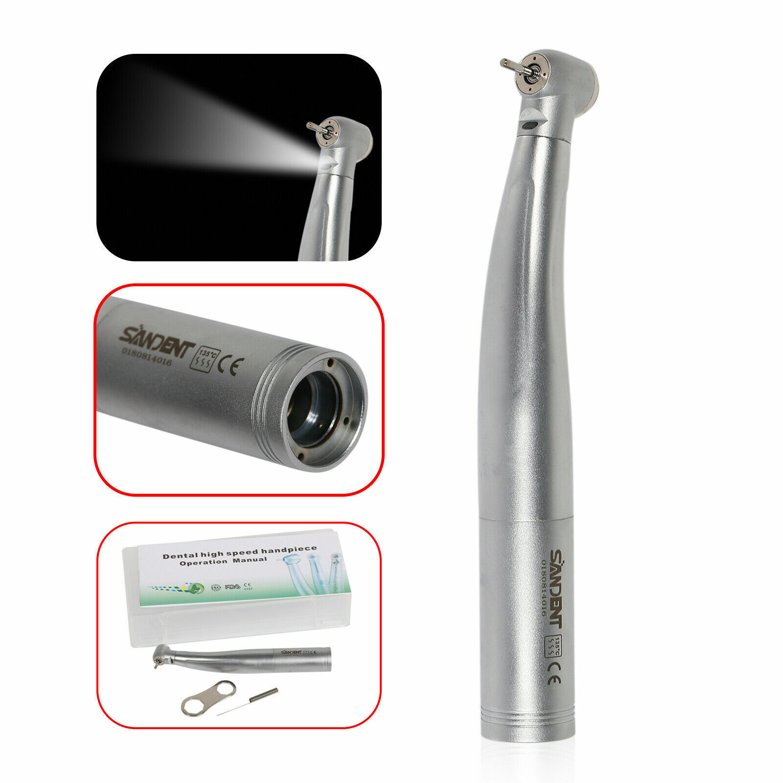 SANDENT Dental Fiber Optic LED Handpiece High Speed Ceramic Bearing For KaVo