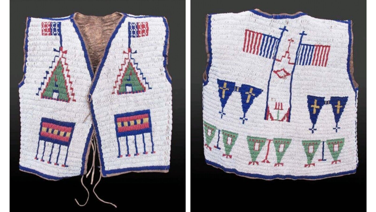 Handmade Fully Beaded Pictorial Old American Vest, Sioux Design FBV141
