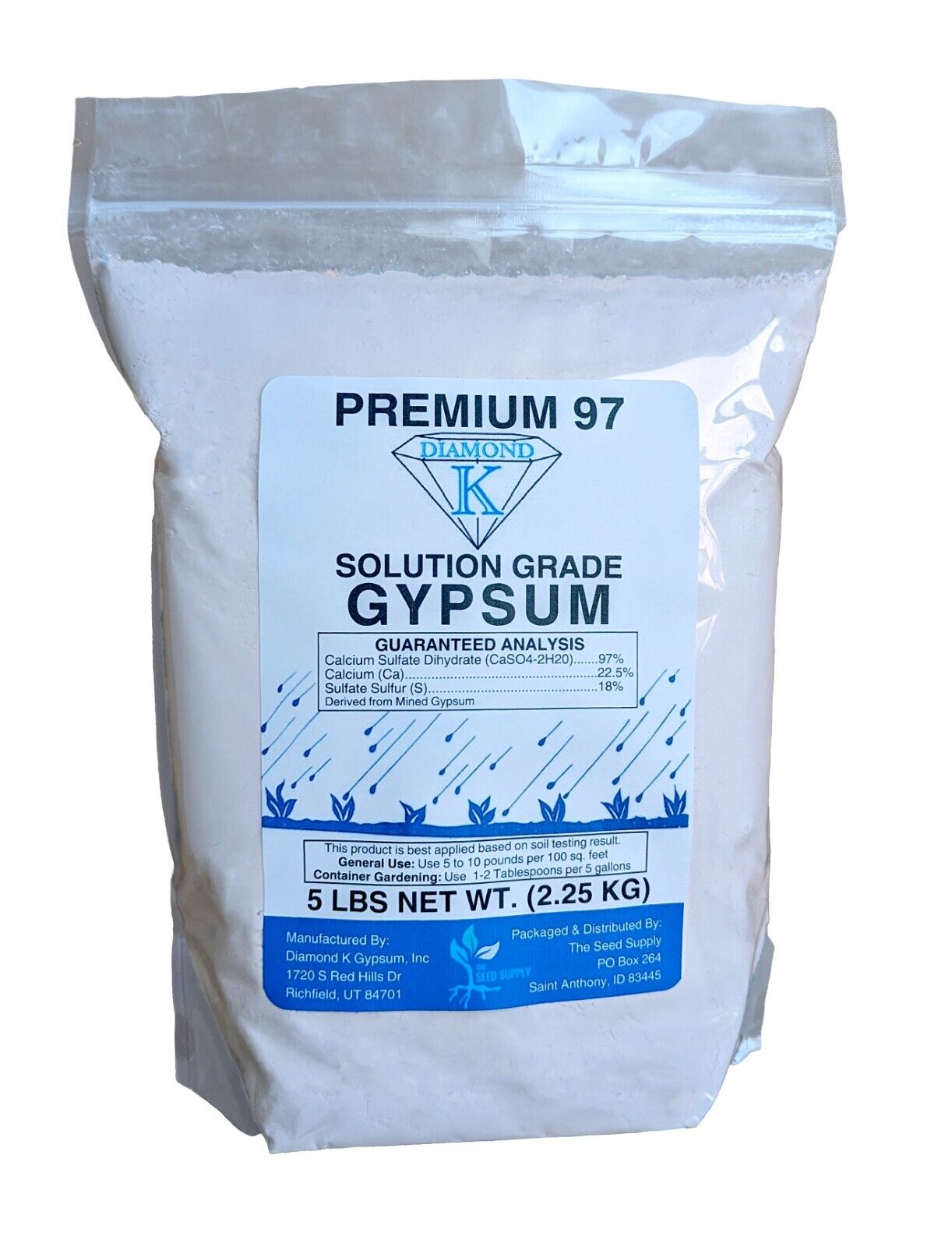 5 Lb Diamond K Gypsum Calcium Sulfate Dihydrate Solution Grade Fertilizer Powder