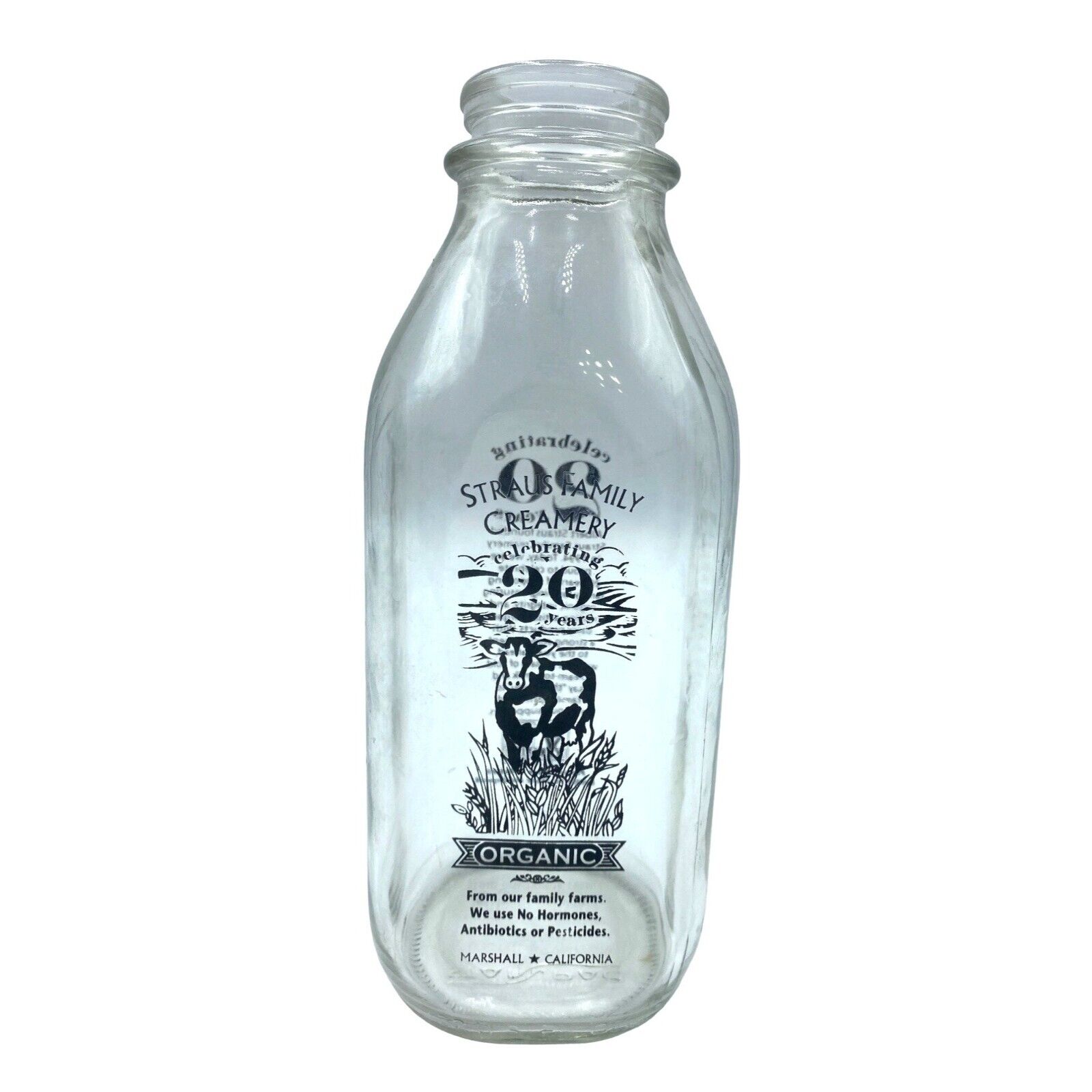 Straus Family Creamer Quart Milk Bottle 2014 Glass 20th Anniversary