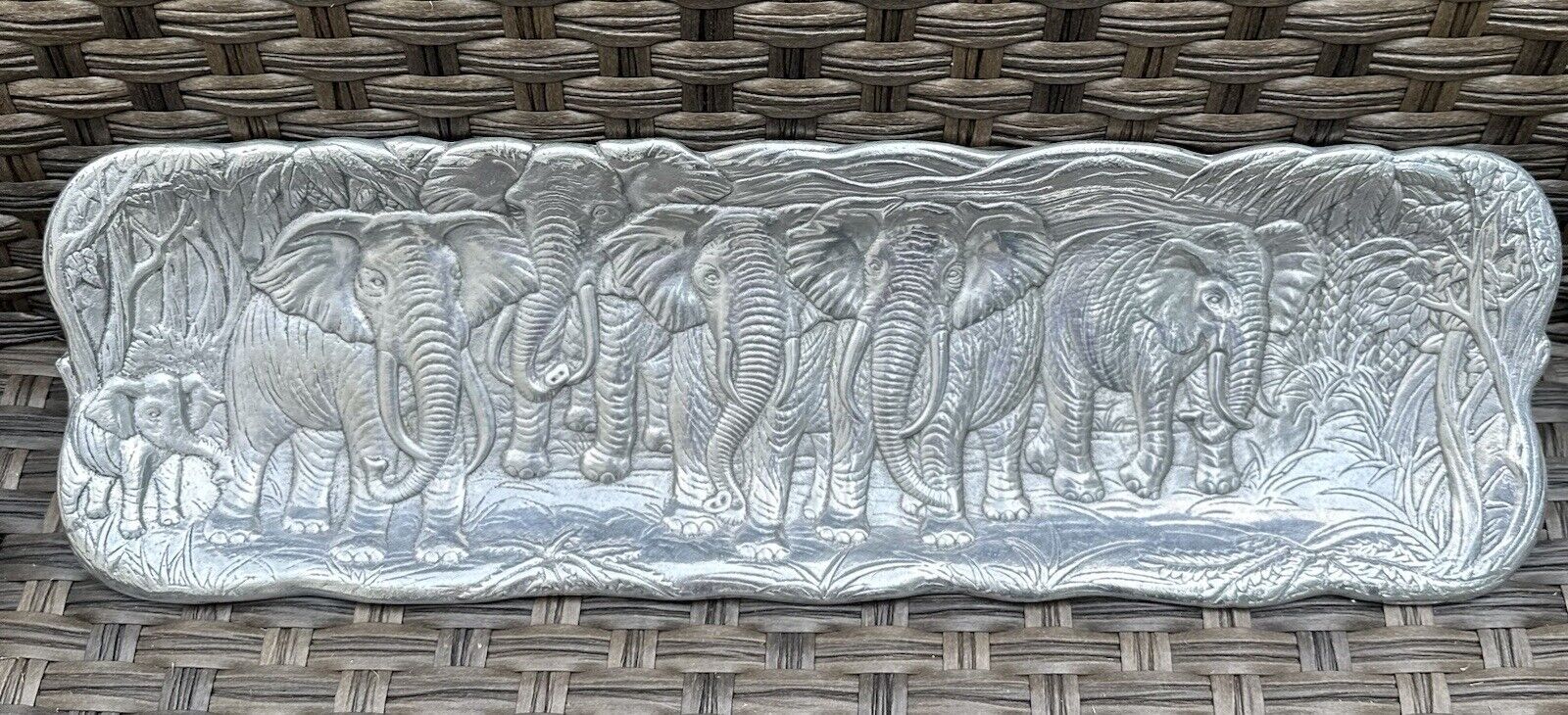 Vintage Arthur Court 1986 Aluminum Elephant Safari Tray Platter Rectangular