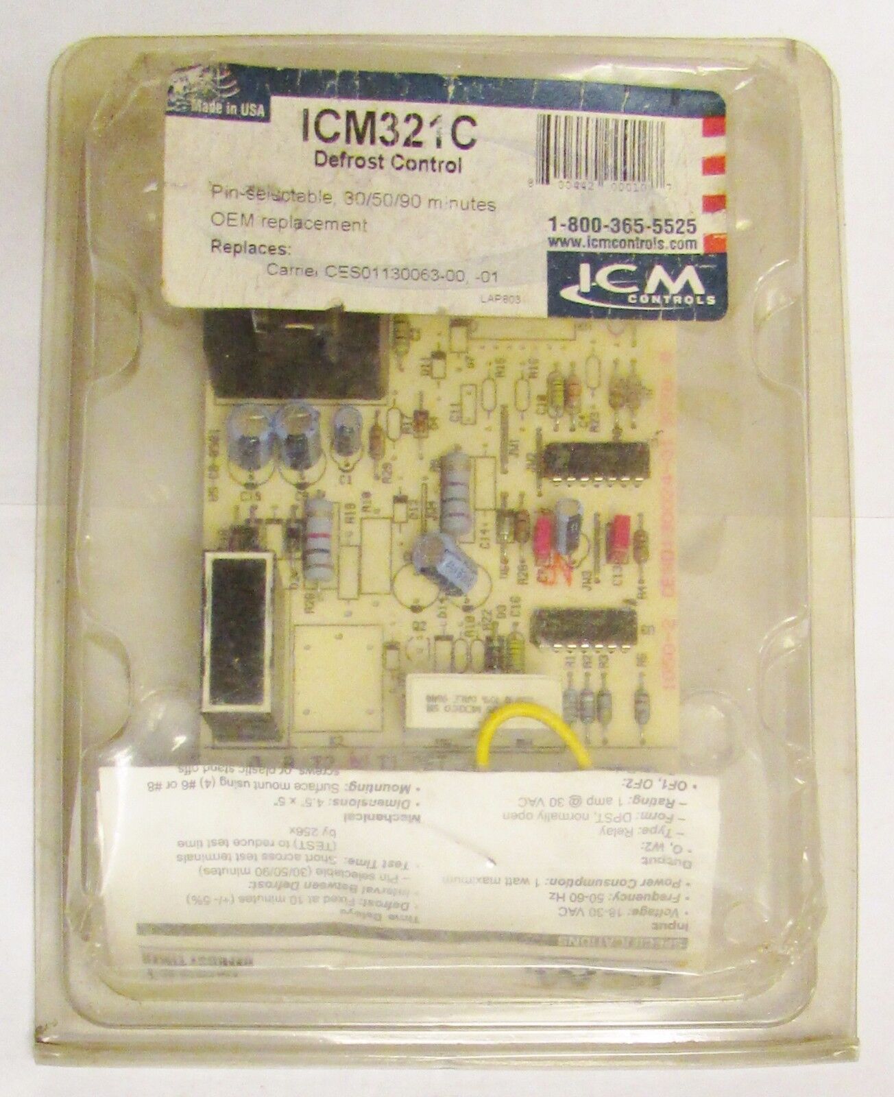 ICM CONTROLS ICM321C Defrost Control PC Module Carrier CES01130063 00 01