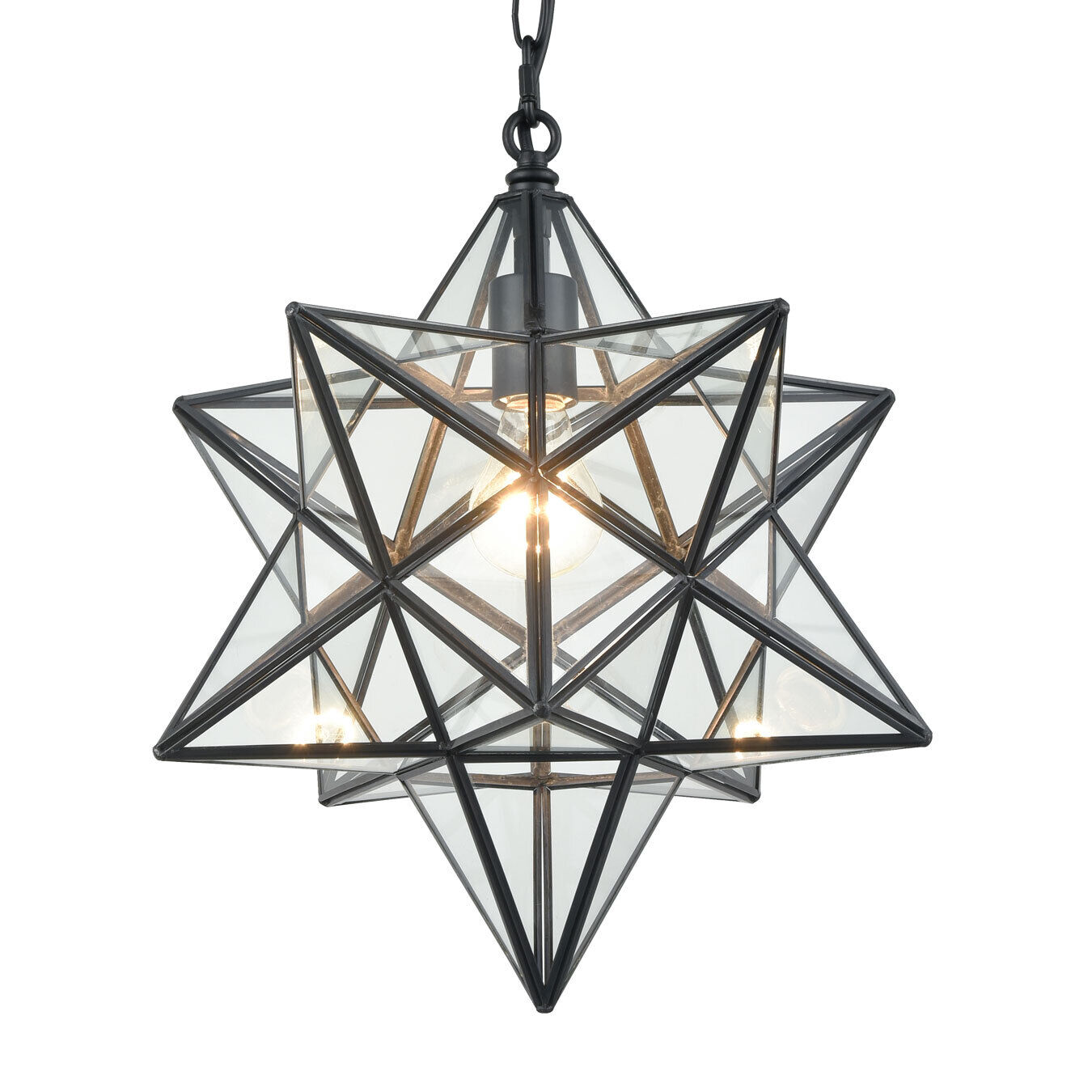 16\'\' Large Moravian Star Pendant Light Clear Glass Hanging Star Lights on Chain