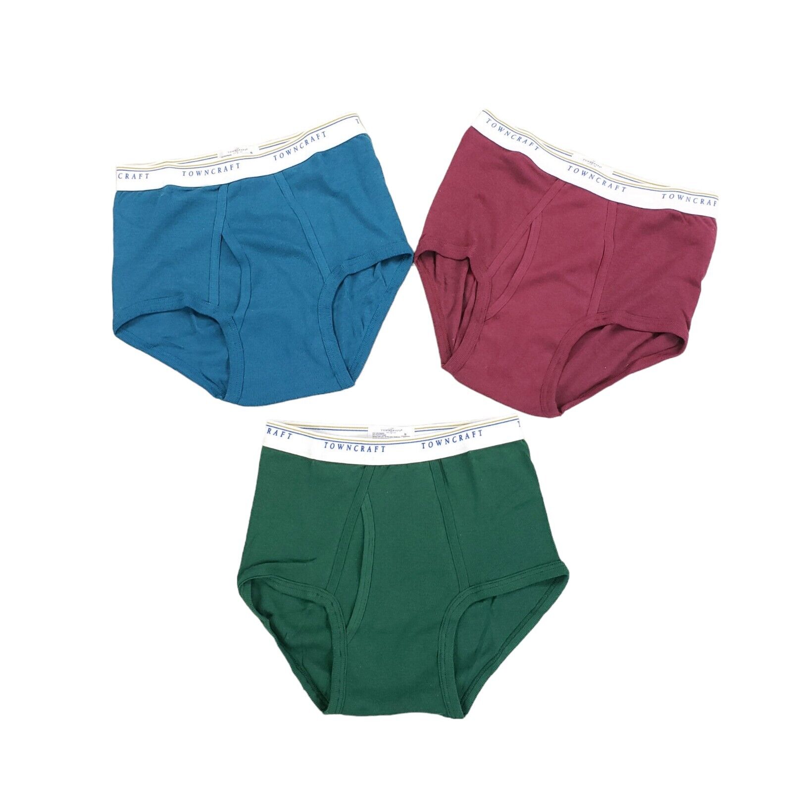 Vintage JC Penney Towncraft 3 Pack Pack Briefs Sz Small USA Made Green Red Blue