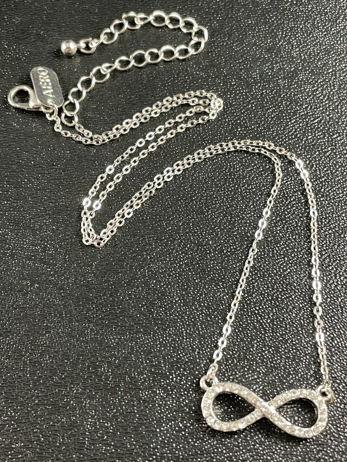AEROPOSTALE Signed Vintage Infinity Necklace 18” Crystal Rhinestone’s