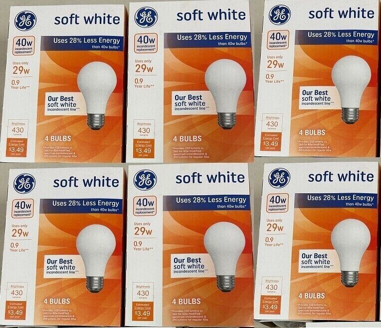 24 Bulbs GE 66246 29W (40W Replacement) Soft White Medium Base Light Bulbs Bulk