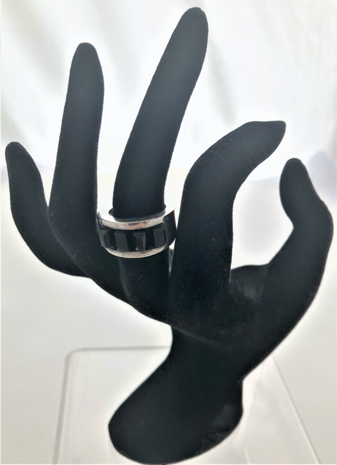 RARE SUPERB Antonio Pineda .970 Silver & Obsidian Handcrafted Ring 1968 CATALOG