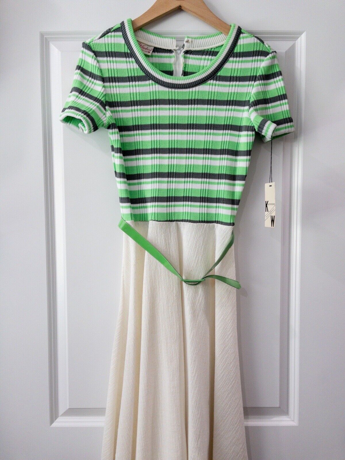 Vintage 60\'s 70\'s KAY WINDSOR Green White Striped Dress Size 10