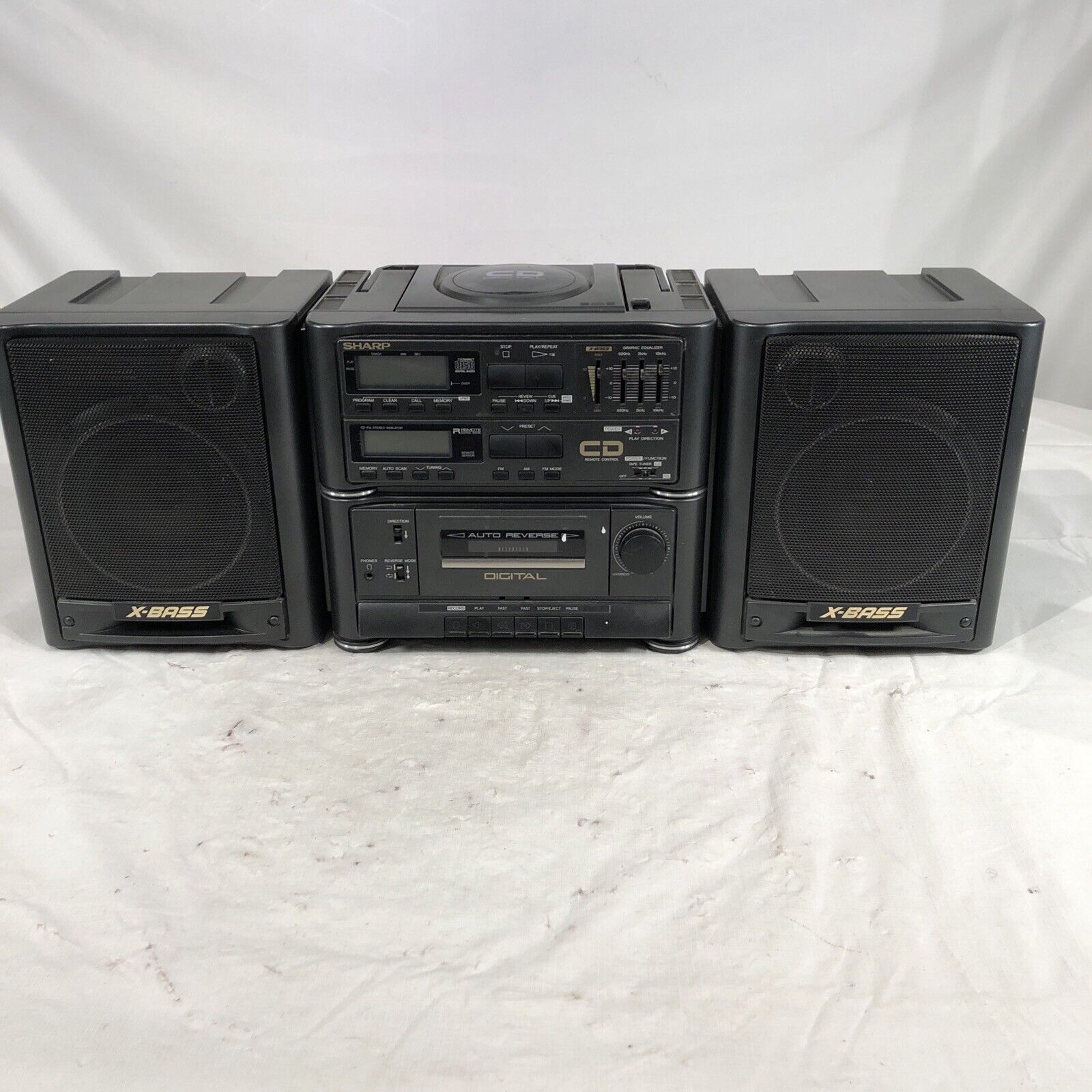 Vintage Sharp Boombox CD Dual Cassette AM/FM Radio Detachable Speakers GX-CD65