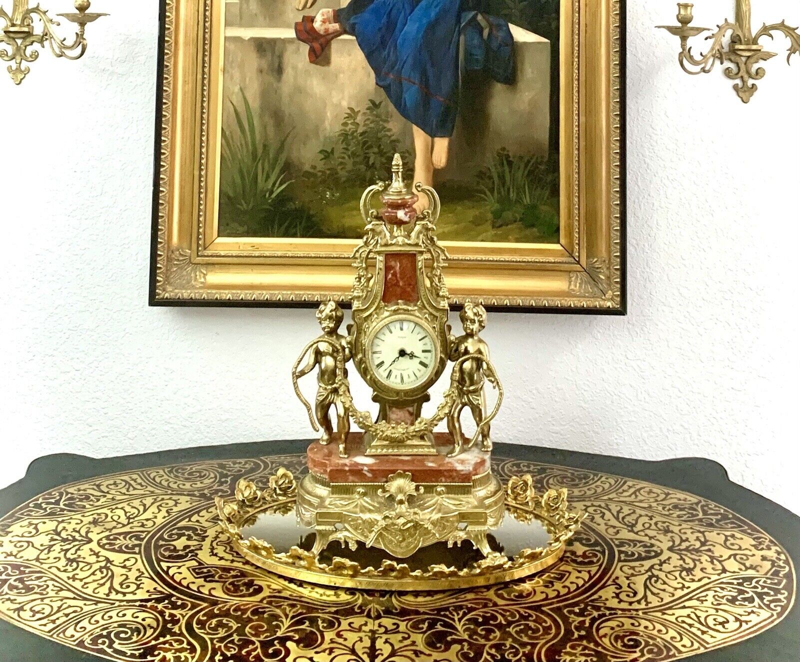 Clock Cherub Design Italian Brass and Marble NOT Working  Decor  Vintage Decor